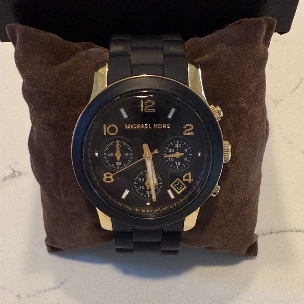 Michael Kors Black and Gold Watch with Chronograph